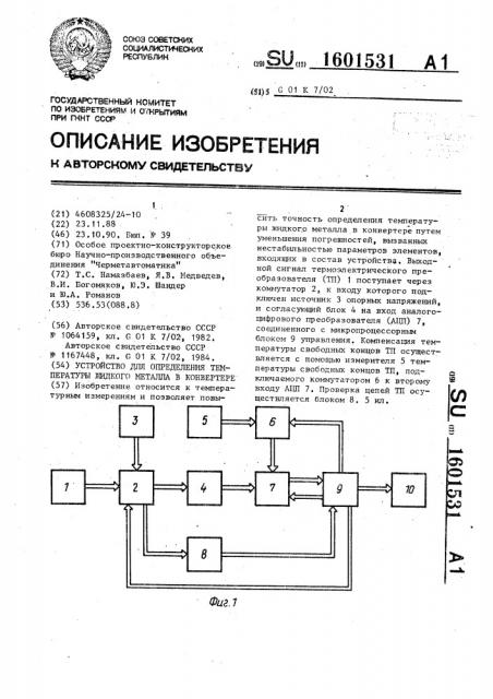 Устройство для определения температуры жидкого металла в конвертере (патент 1601531)