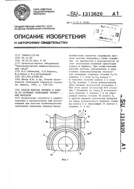 Способ монтажа червяка и колеса со ступицей глобоидной червячной передачи (патент 1313620)