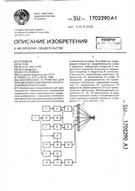 Акустическое устройство для определения содержания газа в газожидкостных средах (патент 1702290)