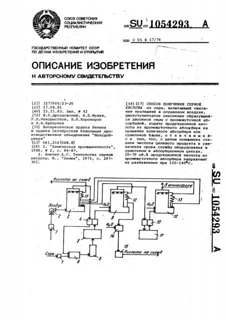 Способ получения серной кислоты (патент 1054293)