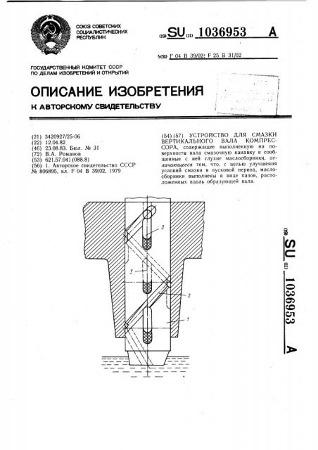 Устройство для смазки вертикального вала компрессора (патент 1036953)