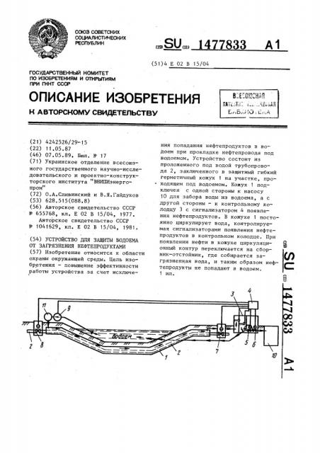 Устройство для защиты водоема от загрязнения нефтепродуктами (патент 1477833)