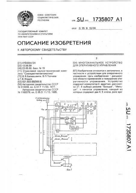 Многоканальное устройство для оперативного управления (патент 1735807)