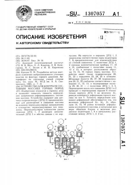 Устройство для контроля состояния массива горных пород (патент 1307057)