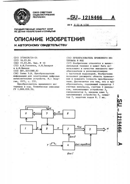 Преобразователь временного интервала в код (патент 1218466)