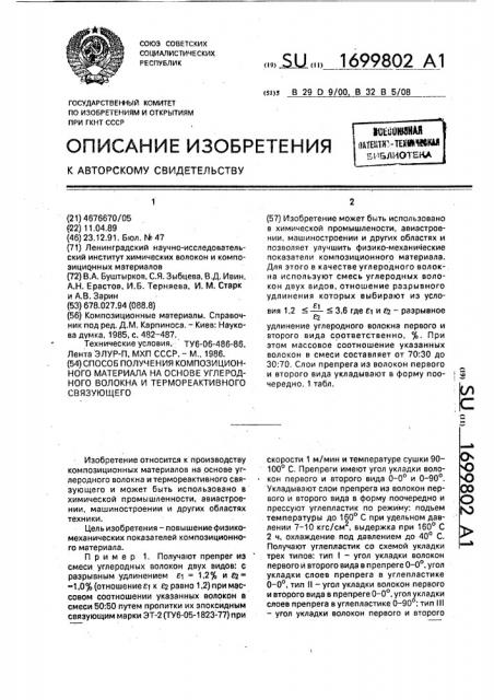 Способ получения композиционного материала на основе углеродного волокна и термореактивного связующего (патент 1699802)