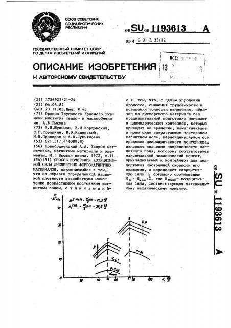 Способ измерения коэрцитивной силы дисперсных ферромагнитных материалов (патент 1193613)