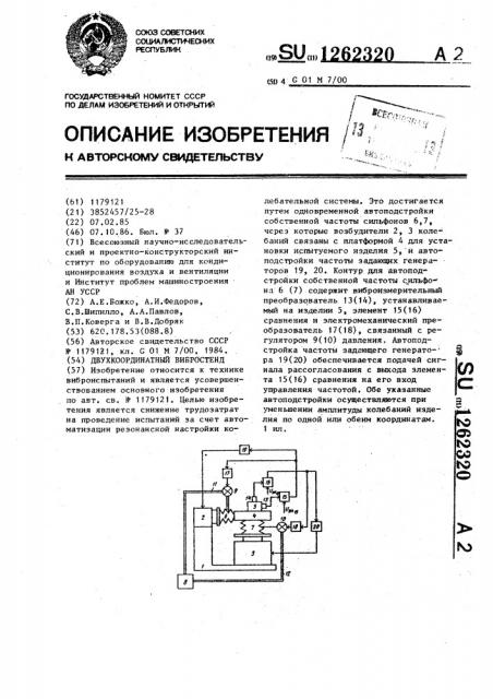 Двухкоординатный вибростенд (патент 1262320)