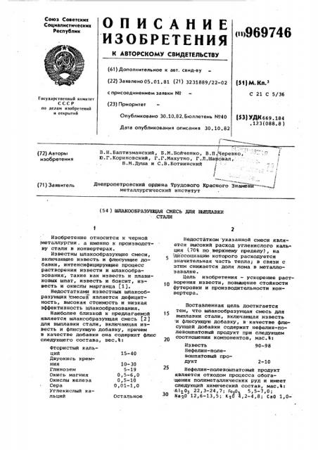 Шлакообразующая смесь для выплавки стали (патент 969746)