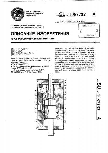 Регулирующий клапан (патент 1087732)