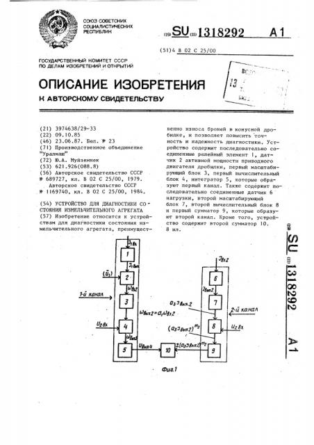 Устройство для диагностики состояния измельчительного агрегата (патент 1318292)