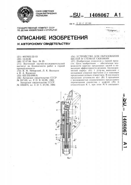 Устройство для образования щелей в стенках скважин (патент 1408067)