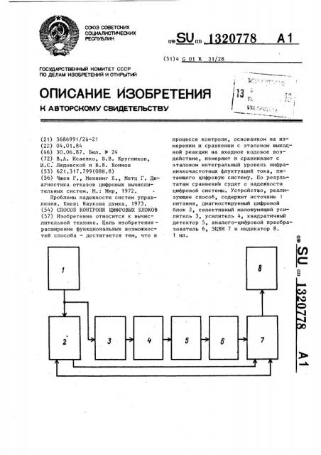 Способ контроля цифровых блоков (патент 1320778)