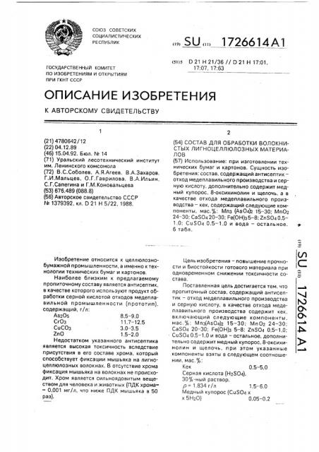 Состав для обработки волокнистых лигноцеллюлозных материалов (патент 1726614)