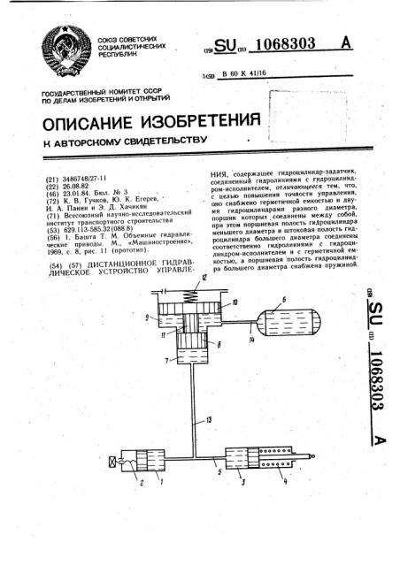 Дистанционное гидравлическое устройство управления (патент 1068303)