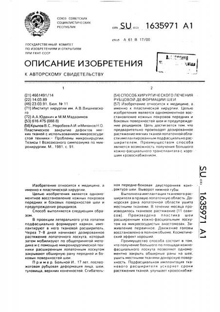Способ хирургического лечения рубцовой деформации шеи (патент 1635971)