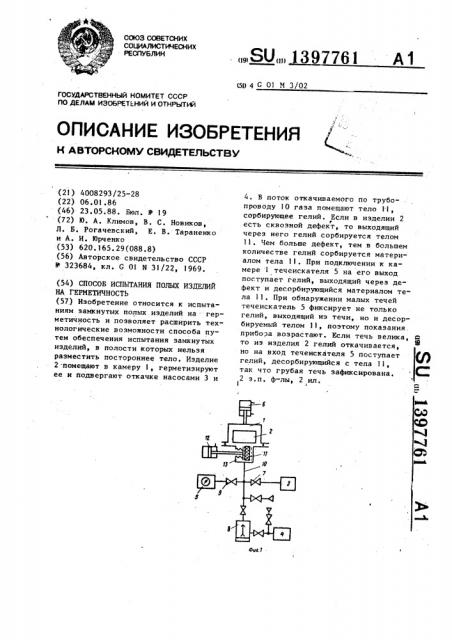 Способ испытания полых изделий на герметичность (патент 1397761)