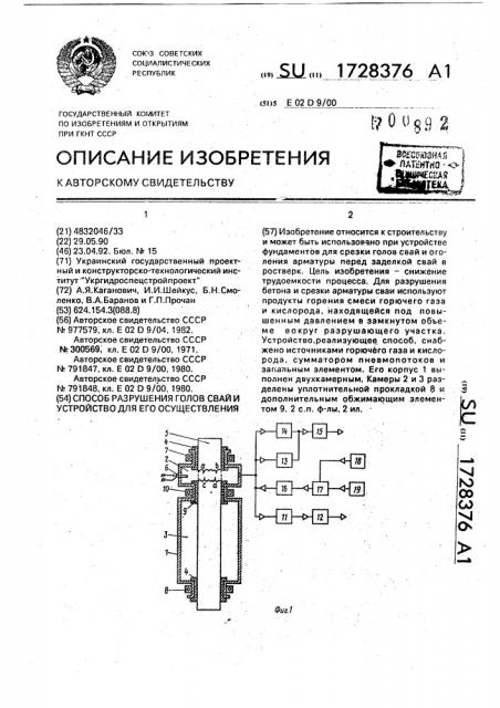 Способ разрушения голов свай и устройство для его осуществления (патент 1728376)