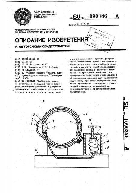 Модель глаза (патент 1090386)