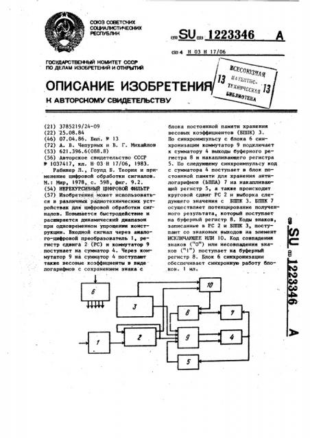 Нерекурсивный цифровой фильтр (патент 1223346)