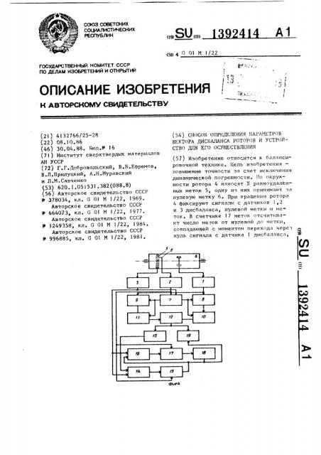 Способ определения параметров вектора дисбаланса роторов и устройство для его осуществления (патент 1392414)