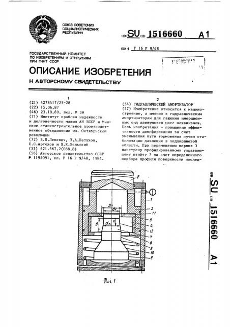 Гидравлический амортизатор (патент 1516660)