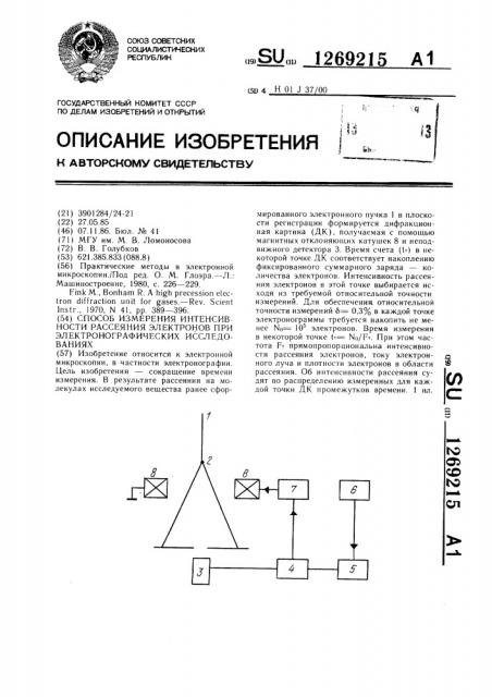 Способ измерения интенсивности рассеяния электронов при электронографических исследованиях (патент 1269215)