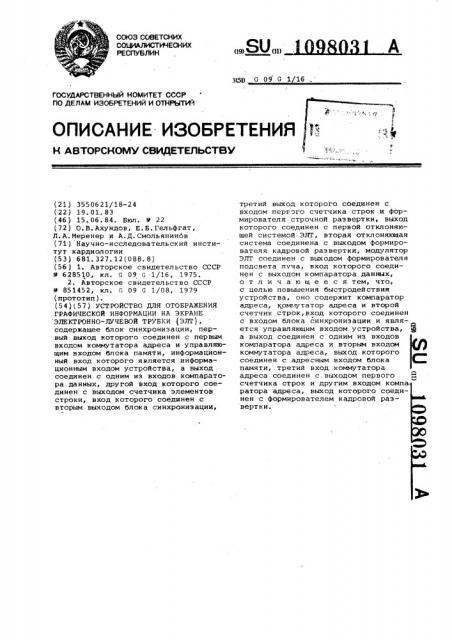 Устройство для отображения графической информации на экране электронно-лучевой трубки (патент 1098031)