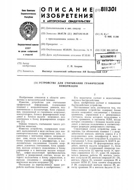 Устройство для считывания графи-ческой информации (патент 811301)