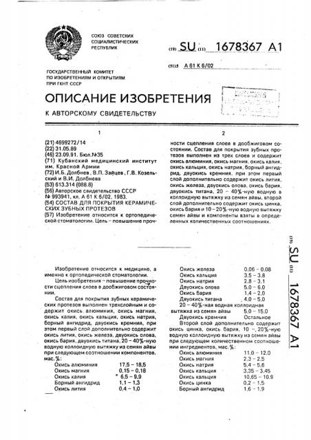 Состав для покрытия керамических зубных протезов (патент 1678367)