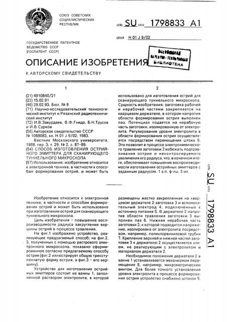 Способ изготовления острийного эмиттера для сканирующего туннельного микроскопа (патент 1798833)