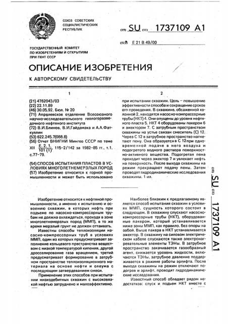 Способ испытания пластов в условиях многолетнемерзлых пород (патент 1737109)