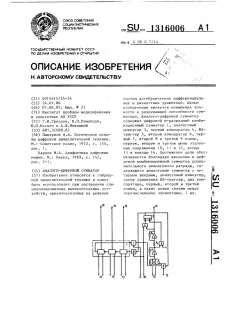 Аналого-цифровой сумматор (патент 1316006)