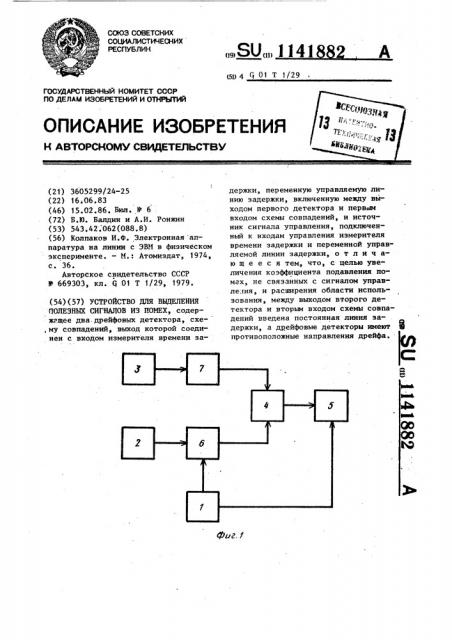 Устройство для выделения полезных сигналов из помех (патент 1141882)