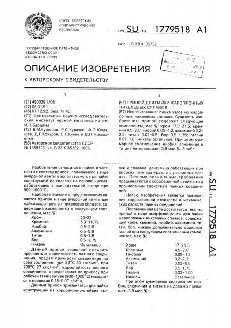 Припой для пайки жаропрочных никелевых сплавов (патент 1779518)