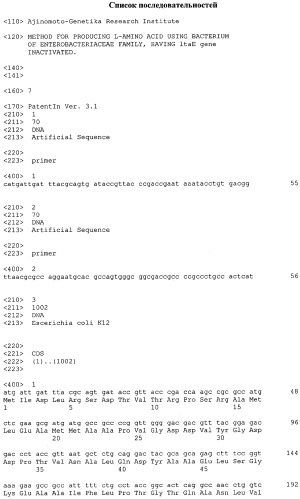Способ получения l-треонина с использованием бактерии, принадлежащей к роду escherichia, в которой инактивирован ген ltae (патент 2304166)