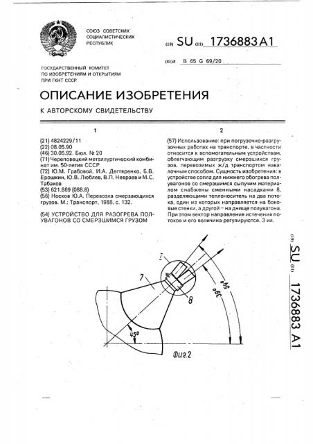 Устройство для разогрева полувагонов со смерзшимся грузом (патент 1736883)