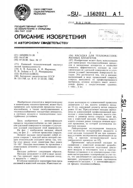 Насадка для тепломассообменных аппаратов (патент 1562021)