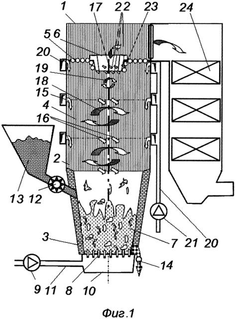 Слоевой котел с вертикальной вихревой топкой (патент 2627757)