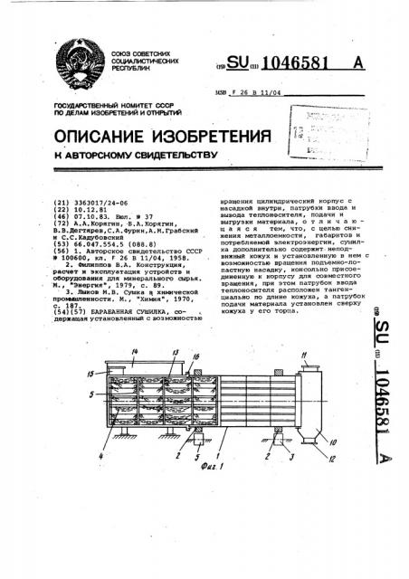 Барабанная сушилка (патент 1046581)