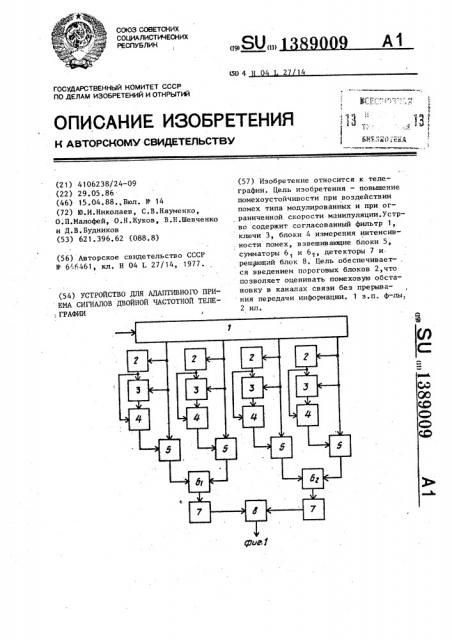 Устройство для адаптивного приема сигналов двойной частотной телеграфии (патент 1389009)