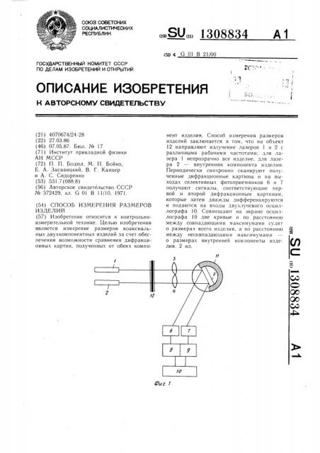 Способ измерения размеров изделий (патент 1308834)