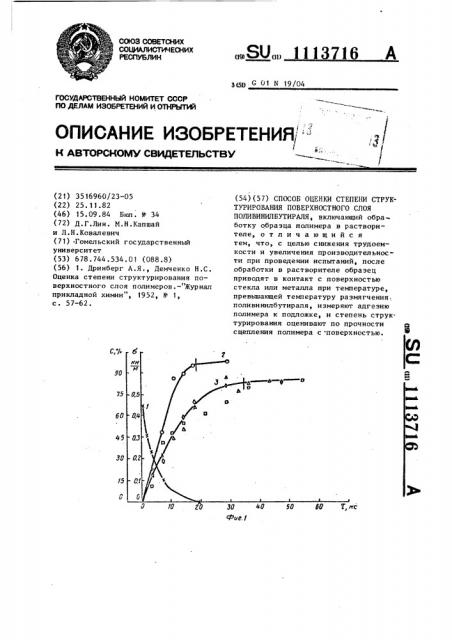 Способ оценки степени структурирования поверхностного слоя поливинилбутираля (патент 1113716)