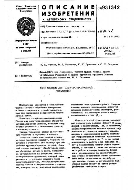 Станок для электроэрозионной обработки (патент 931342)