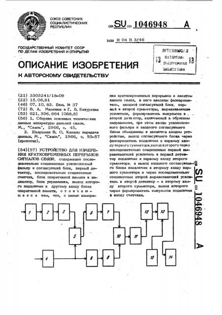 Устройство для измерения кратковременных перерывов сигналов связи (патент 1046948)