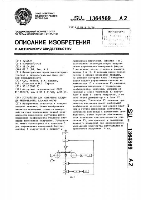 Устройство для измерения площади непрозрачных плоских фигур (патент 1364869)