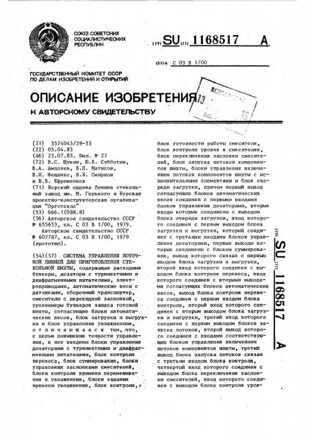 Система управления поточной линией для приготовления стекольной шихты (патент 1168517)