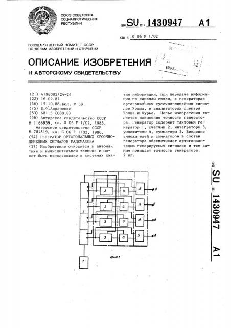 Генератор ортогональных кусочно-линейных сигналов радемахера (патент 1430947)