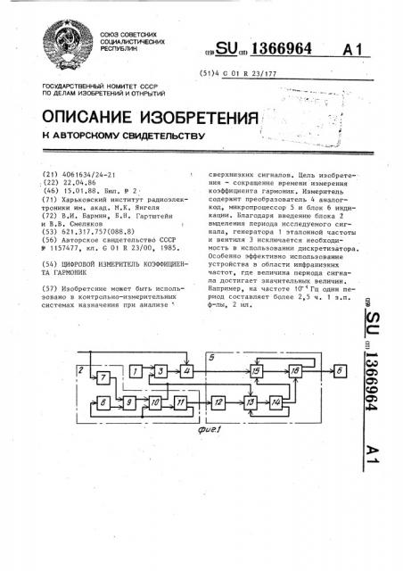 Цифровой измеритель коэффициента гармоник (патент 1366964)