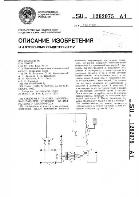 Силовая установка газоперекачивающей станции магистрального газопровода (патент 1262075)